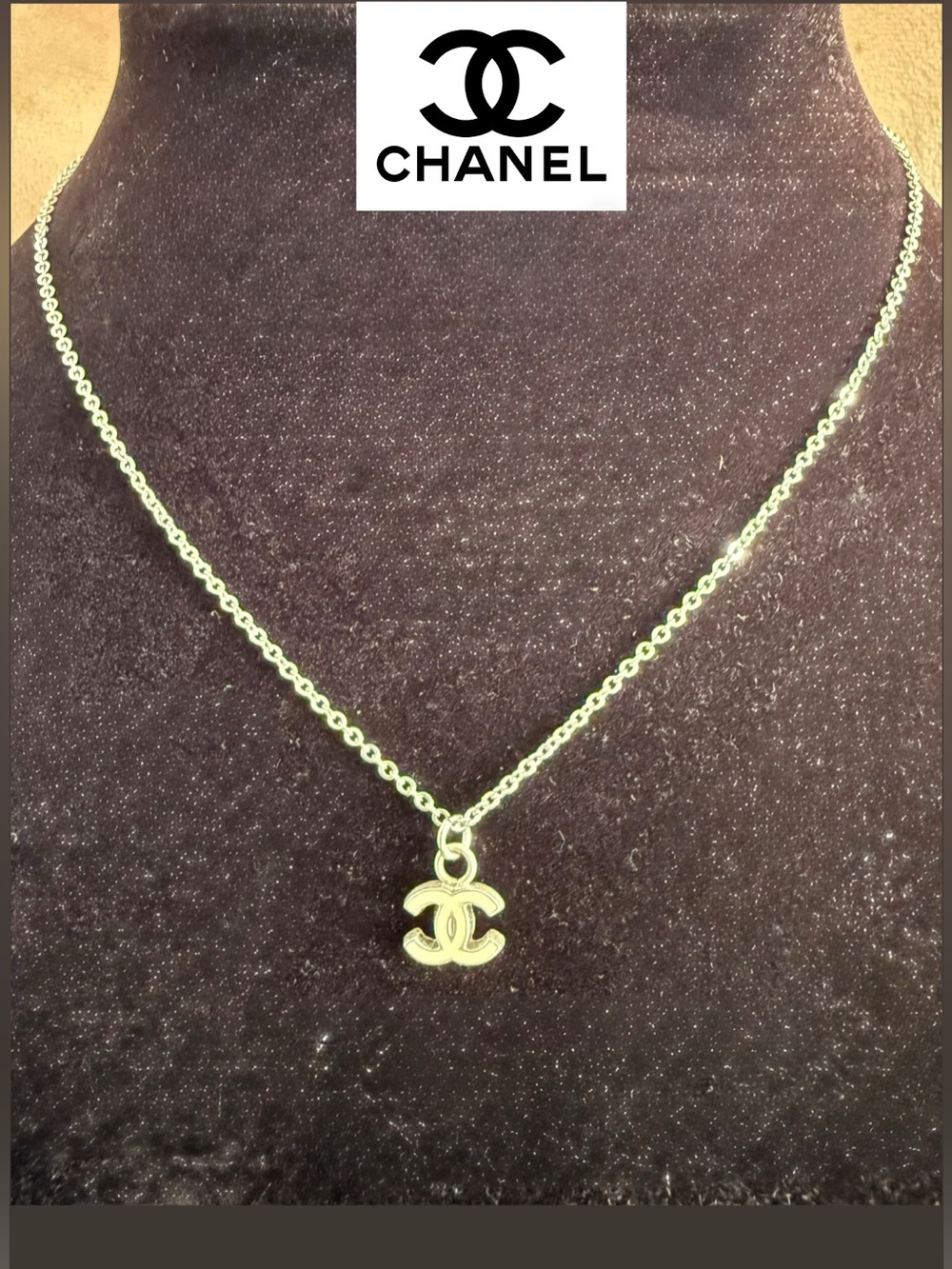 CHANEL Enamel CC Necklace Silver White